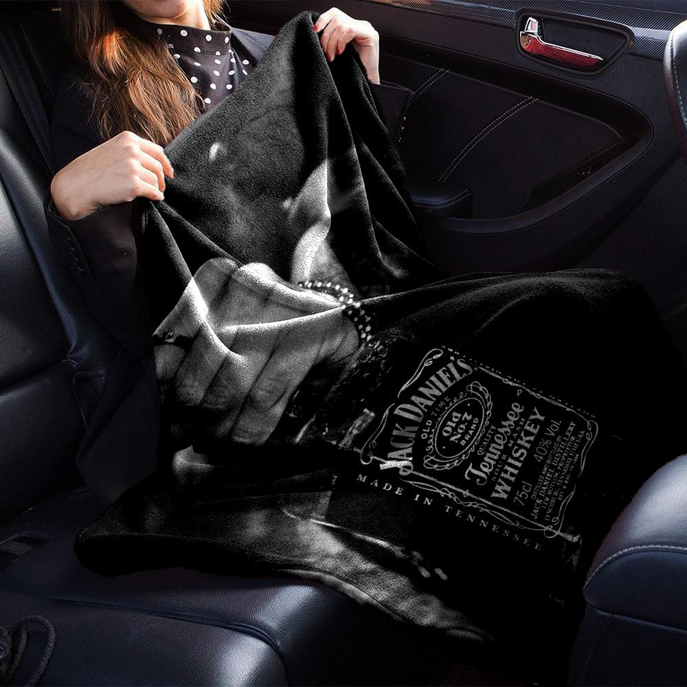 Black White Tattoo Hand Whiskey Bottle Graphic Flannel Blanket Dark Background Soft Throw Blanket Man Cave Bedroom Sofa Decor