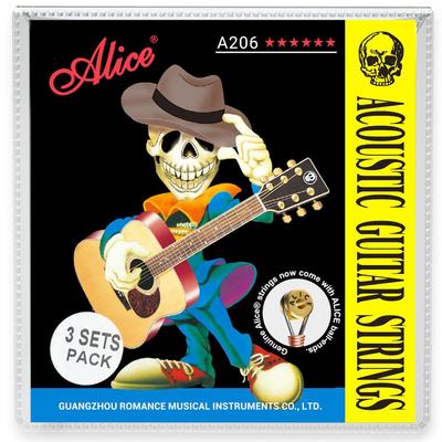 Alice Acoustic Guitar Coated Practice Phosphor Bronze A206 Струны Супер Легкие, Струны с Защитой от Ржавчины, (.011-.052), 3-Pack