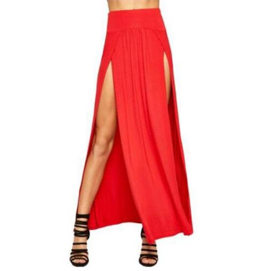 Макси-юбка, сексуальная, с высокой талией, с боковыми разрезами, длиной до пола, однотонная юбка