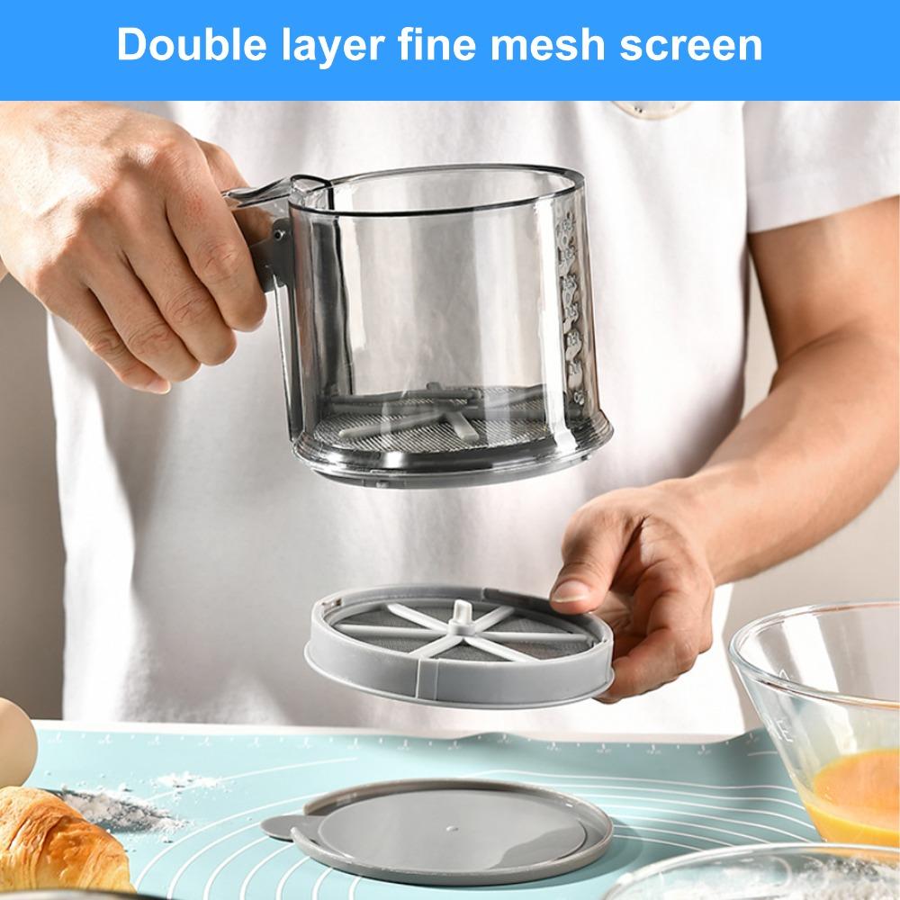Grey Flour Sifter 2-Layer Powder Sifter Durable Baking Sieve Flour Sugar Cocoa Powder