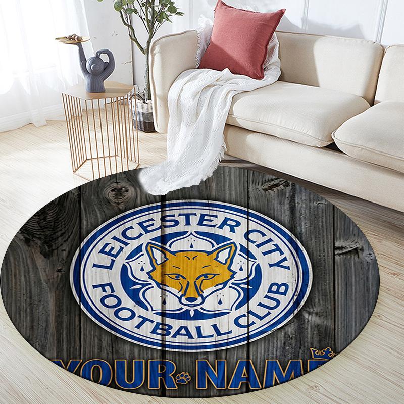 Custom Name Leicester City Round Area Rug,Carpet Rug for Living Room Bedroom Sofa Playroom Decor,Non-slip Floor Mat