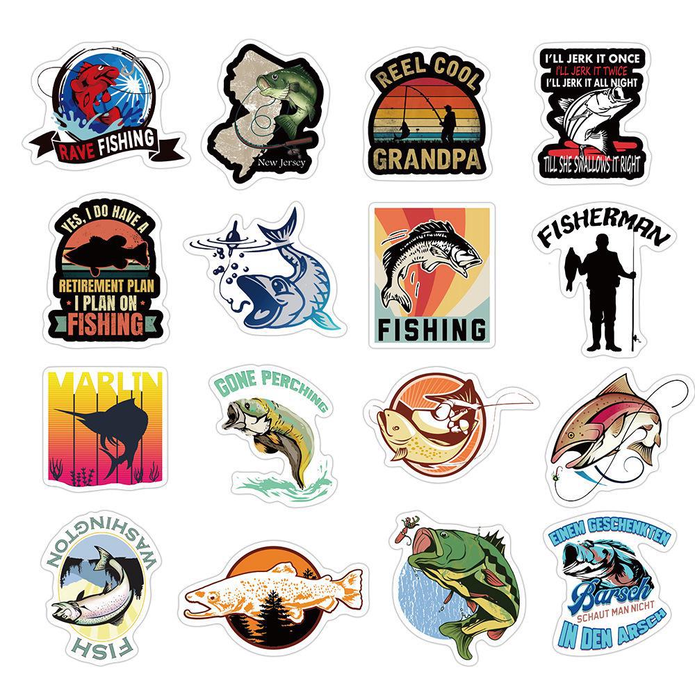 50 Waterproof Fishing Graffiti Stickers for Suitcases, Skateboards, Refrigerators, and Water Cups - Fun Cartoon Toy for Kids