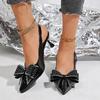 Summer 2025 New Sandal Slingback Pointy Toe Women Pumps Sexy Bow Pearl Thin Heel Sandals Stiletto Heeled Shoes Party Shoes