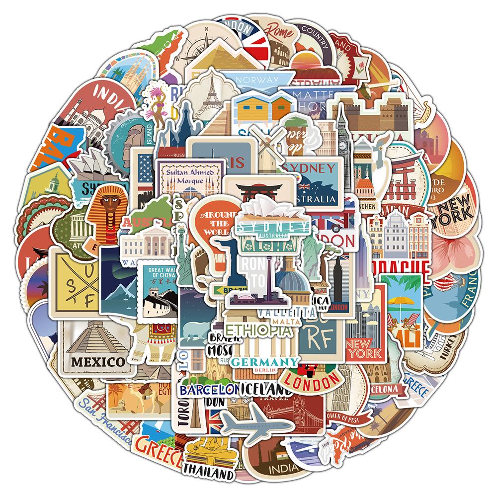 10/30/50/100 шт. Наклейки «Знаменитые здания мира» Эстетичные наклейки с достопримечательностями городов Набор мультяшных наклеек для ноутбука, багажа, телефона