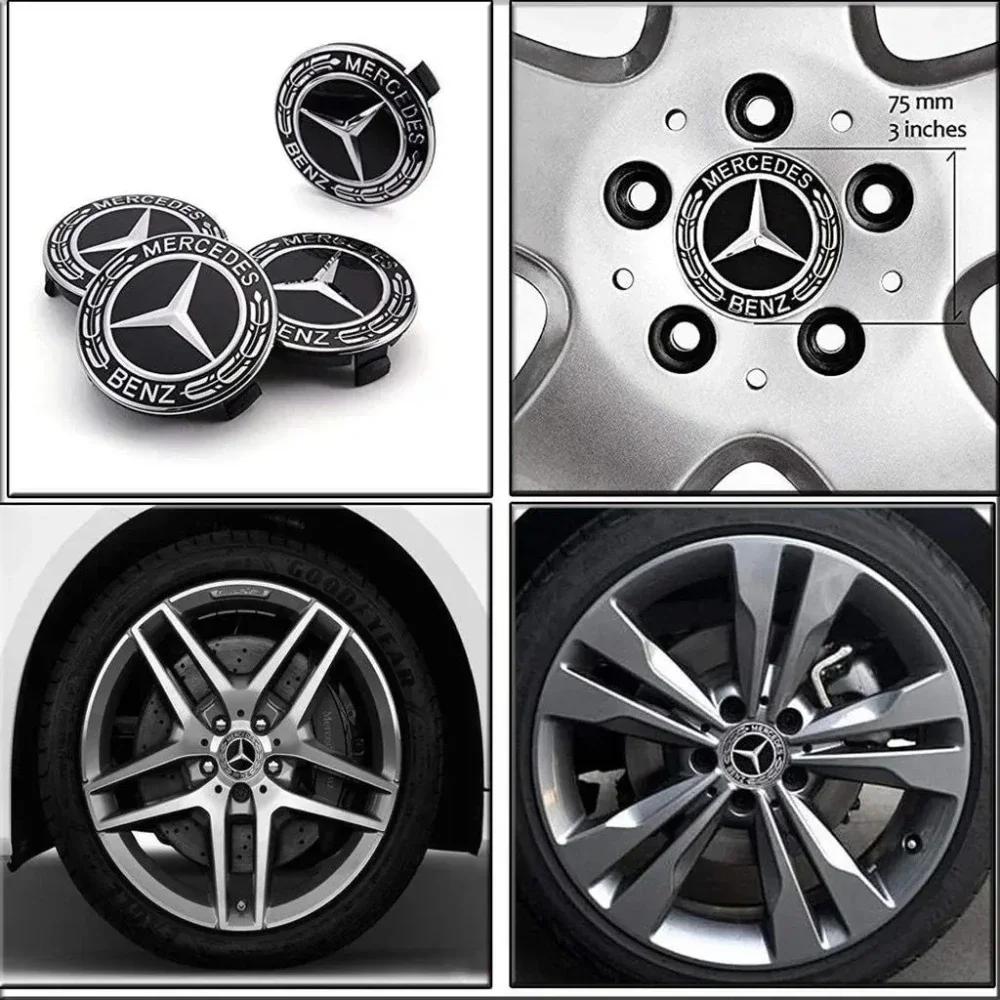 FOW5 Hot 2026 New For Benz 4PCS 75mm Car Wheel Center Cap Hub Covers Badge Accessories For Mercedes benz AMG C E S GLE CLC Class W204