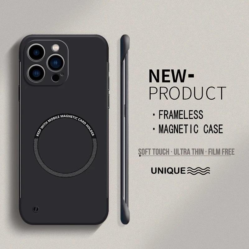 Ультратонкий жесткий ПК чехол для телефона без рамки с магнитом для Magsafe iPhone 17 16 15 14 Pro Max 13 Mini Air 16e Матовый цвет Сплошная крышка