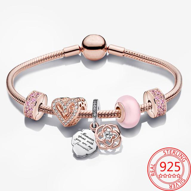 Classic 925 Sterling Silver Rose Gold Pav éHand Painted Love Moment Snake Bracelet Set and Necklace 925 Jewelry Gift