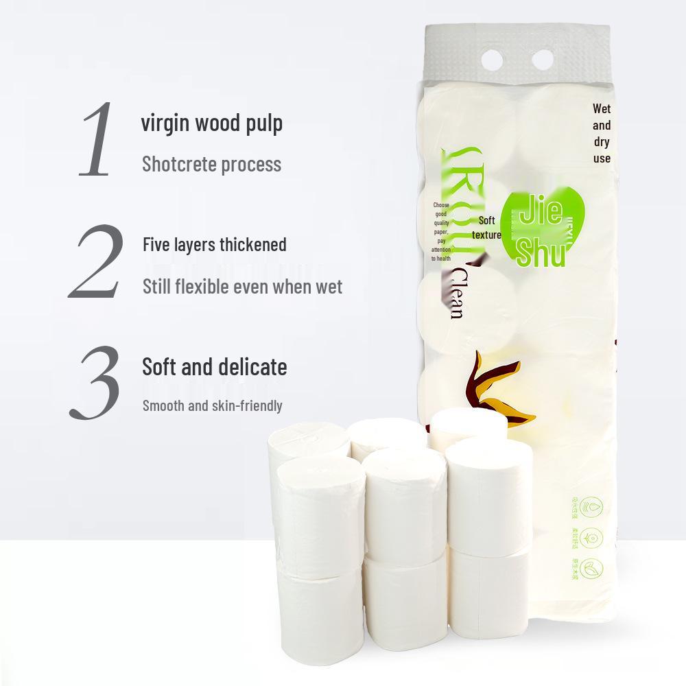 JieXu Утолщенный 5-слойный рулон туалетной бумаги без втулки - Упаковка 12 шт., Впитывающий и бытового размера