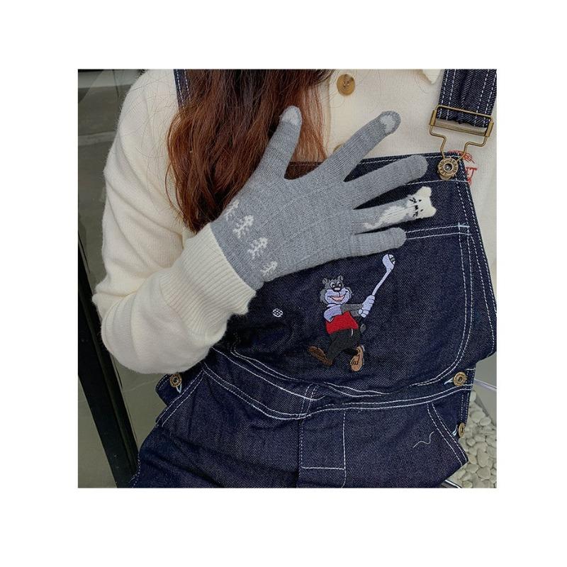 Перчатки с сенсорным экраном, красные, с разделенными пальцами, для девочек, зимние, милые, корейская версия, утолщенные плюшевые, для велоспорта, теплые, зимний тренд