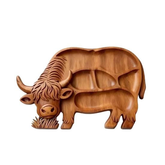 Деревянная доска для закусок «Шотландская корова» с отделениями, кролик в стиле рустик, форма клевера, многоцелевой поднос для сыра и закусок, блюдо для закусок