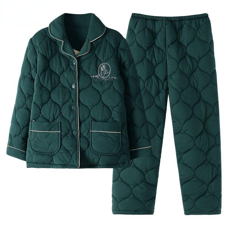 Новая осенне-зимняя женская пижама с хлопковой подкладкой, теплая домашняя одежда из хлопка, трехслойная одежда для сна большого размера, домашний костюм