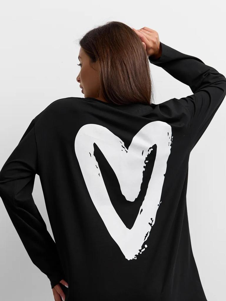 100% хлопковая футболка осень новая популярная принт любовь универсальный повседневный топ