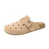 Модная женская обувь 2025 Закрытый носок Женские тапочки Ретро Повседневные тапочки Женские Круглый носок Пряжка Полые Плоские с Большими Размерами Сандалии