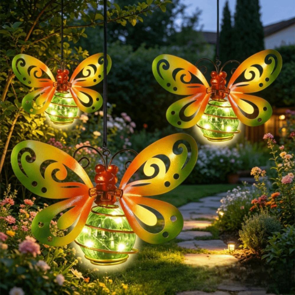 Auto On/Off Solar Butterfly Lantern 7-8H Lighting IP65 Waterproof Lamp Hanging Lantern Outdoor