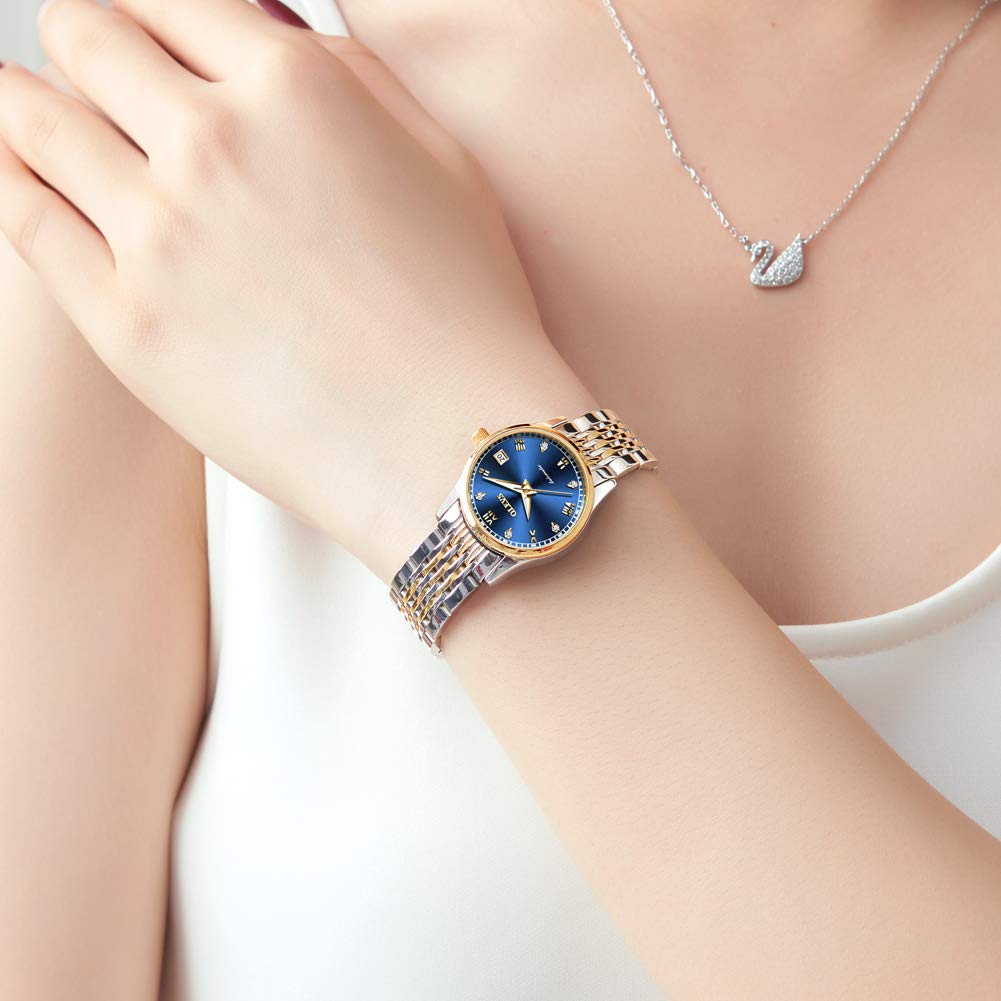 OLEVS Механические часы с браслетом из высококачественной нержавеющей стали, водонепроницаемые до 3 часов, женские часы, легко читаемые часы, в комплекте, - - Календарь, ATM,