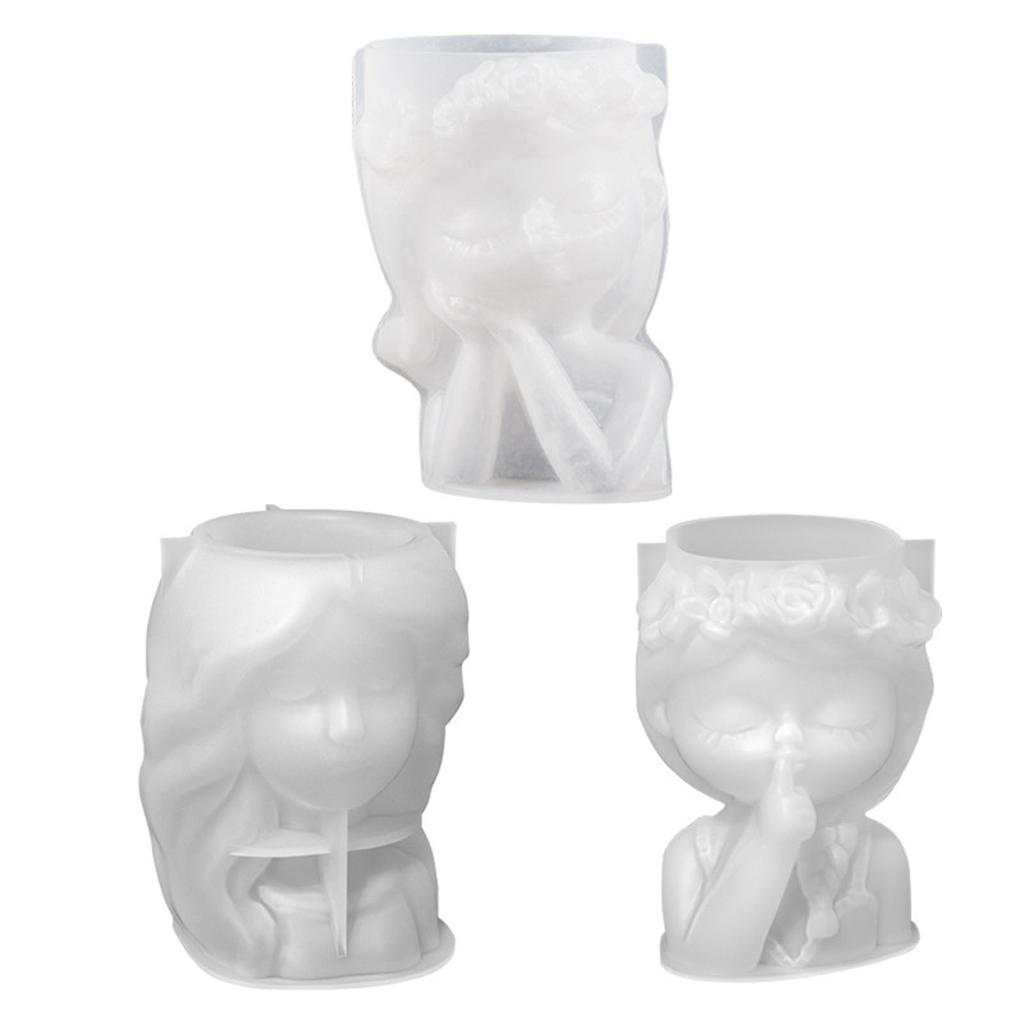 Cute Girls Pen Holder Flower Pot Silicone Molds Epoxy Resin Mold DIY Succulent Planter Mold for DIY Resin Decors