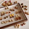 Amber Coffee French Retro Luxury Earrings - Women's Elegant Studs with Niche Design