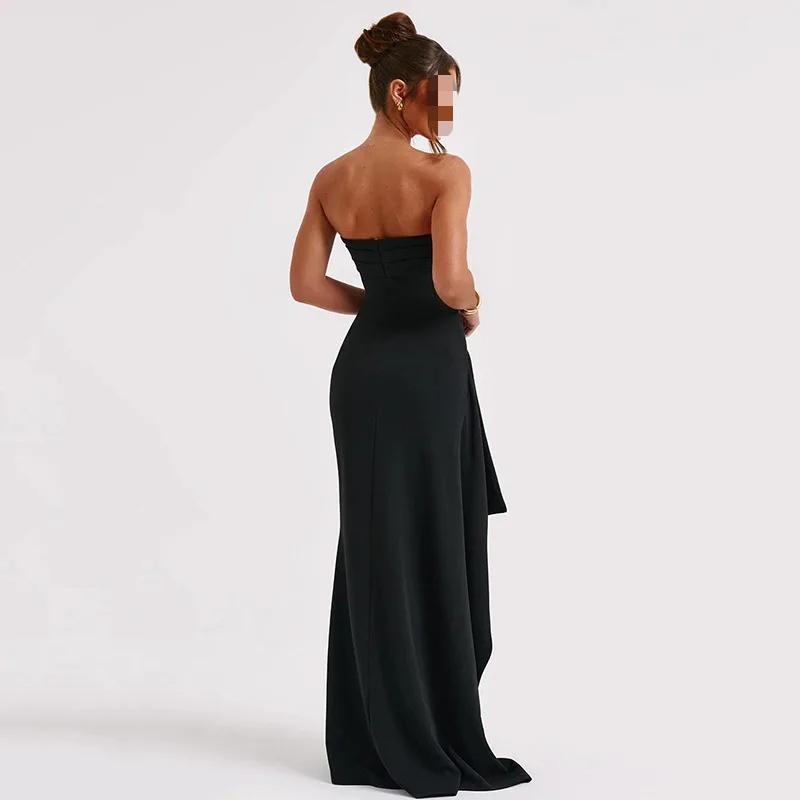 Summer Women Dress Strapless Sleeveless Backless Pleated Sexy Slim Irregular High Waisted Elegant Party Evening Dresses