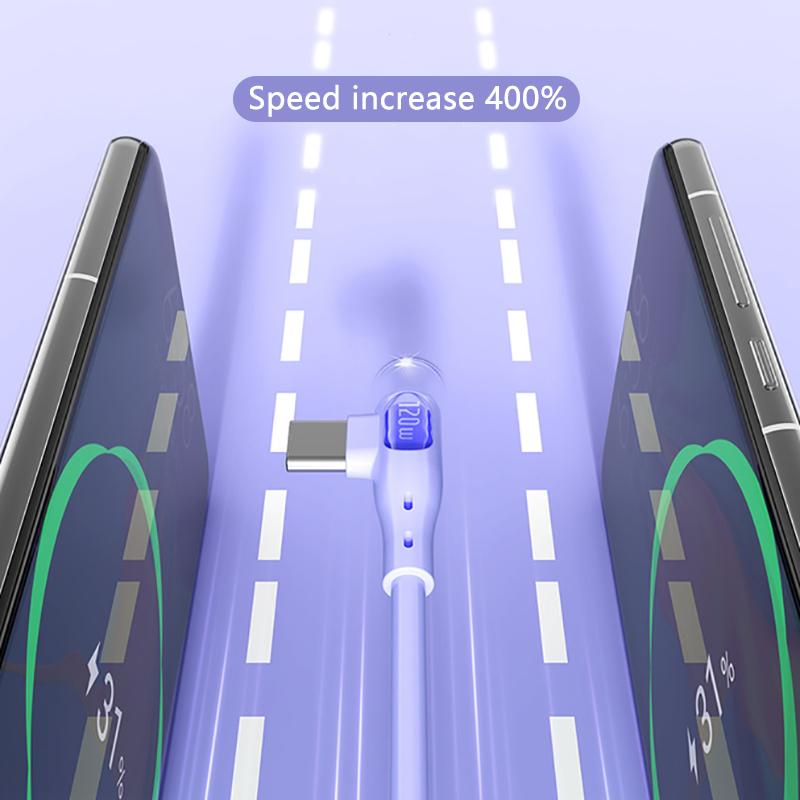 VAORLO 90° Super Charge Cable 120W 6A Fast Charging Type-C USB C Data Line Support Transmission Quickly Charge 1M 2M