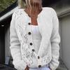 Women Sweater Cardigan Round Neck Long Sleeve 3D Flower Pattern Button Up Knit