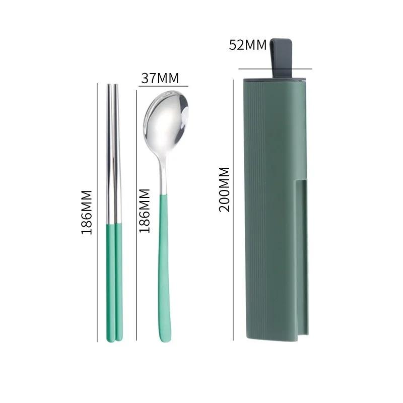2/3Pcs 304 Stainless Steel Portable Tableware Spoon Fork Chopsticks Pupil Office Worker Spoon Fork and Chopsticks Sliding Box