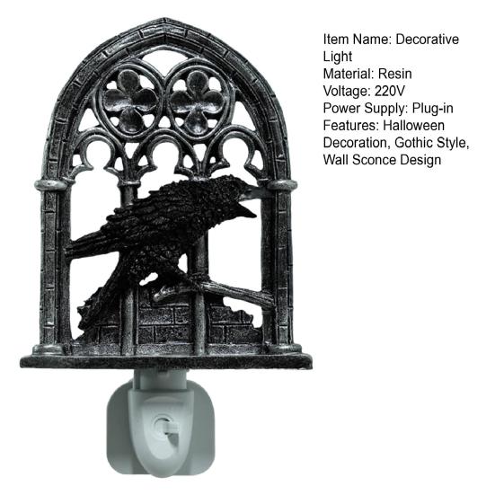 Gothic Crow Sconce Church Arch Light-Up Wall Decoration Sconce with Lighted Candle for Living Room Kitchen Dining Room Halloween Decor