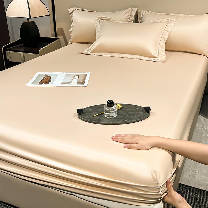 Smooth Mulberry Silk Fitted Sheet High End Ice Silk Mattress Cover with Elastic Bands for Single Double Queen King Bed 140/160