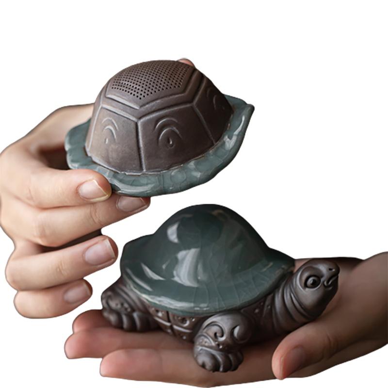 Ceramic Little Turtle Tea Set Filter Cute Animal Figurine - Handmade Sculpture Home Decoration Kung Fu Tea Set Accessories