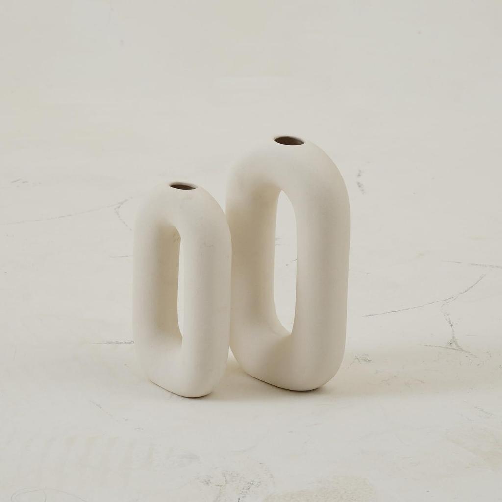 Белые керамические 'Вазы-пончики поло' Набор из 2 штук (9 и 8 дюймов) | Декоративная ваза-кольцо для сухих цветов и пампасной травы | Вазы для домашнего декора