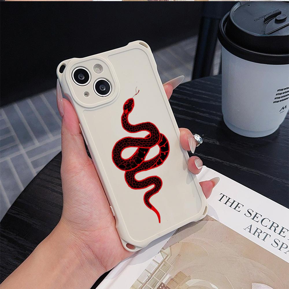 Soft Phone Cases for iPhone 16 15 13 12 11 14 Pro Max 8 Plus Four Corners Anti-Drop Protective Cover Optional Lanyard Rope N73 Black Gold Snake Design