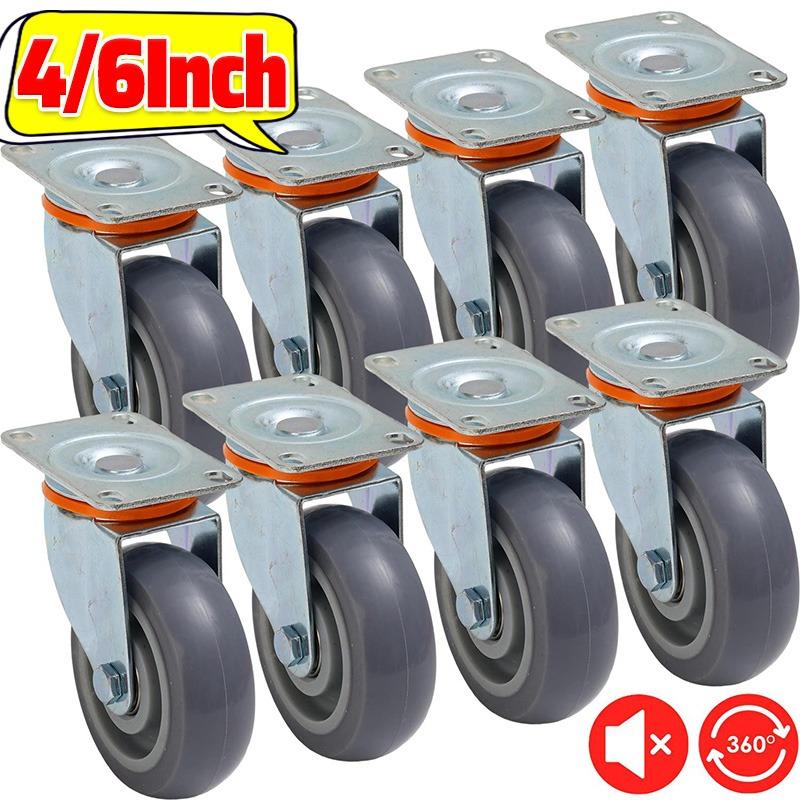 4/6Inch Heavy Duty Caster Wheels Swivel Rubber Casters Furniture Trolley Cart Universal Pulley 360 Degree Silent Rotation Wheels