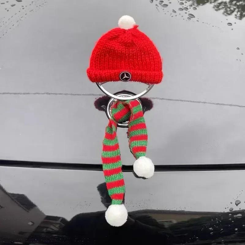 1PC Car Logo Hand-Knitted Little Red Riding Hat Hood Christmas Gifts Accessories For Mercedes Benz E S -Class E300l Maybach W240 vsuy0