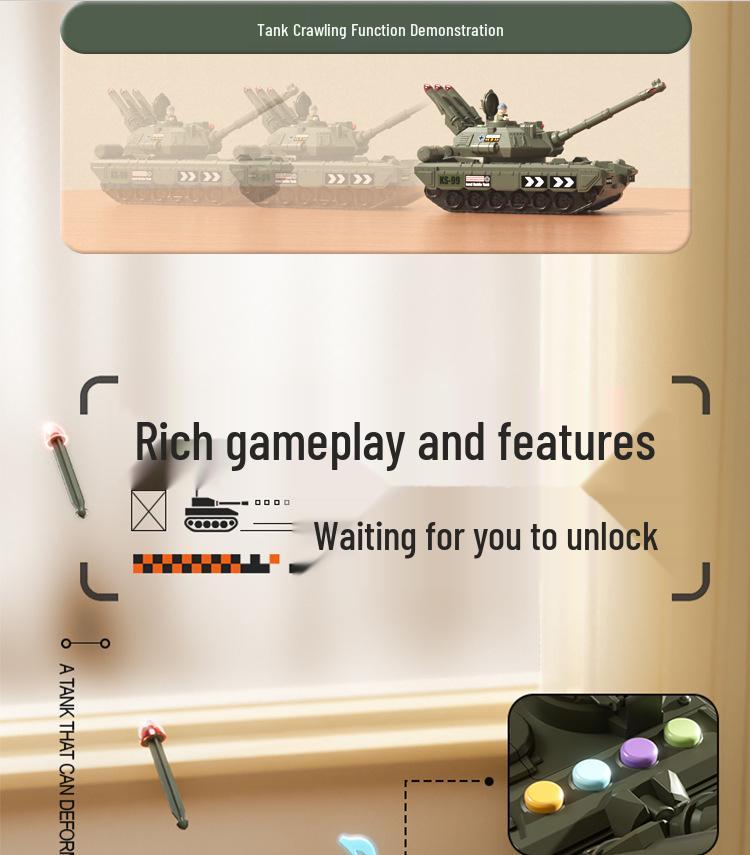 Трансформирующаяся игрушечная машинка-танк для мальчиков: Стреляет пушками и запускает ракеты - Модель бронированного автомобиля из сплава