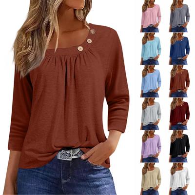 Жен. Футболка Футболка С принтом Пуговицы Рукав 3/4 Повседневные Выходные Мода Классический Классический Верх