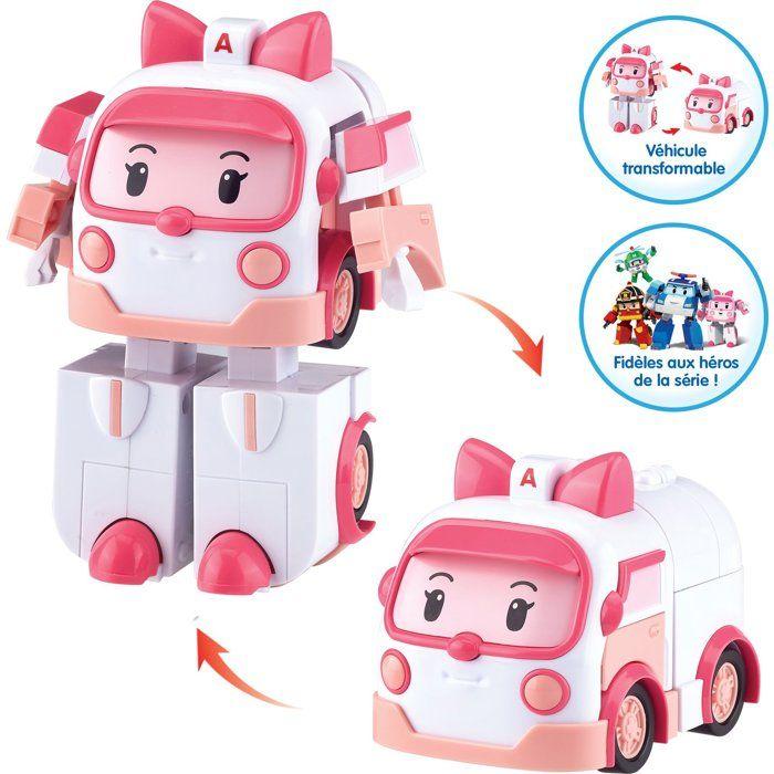 Figurine robot 10 cm - Silverlit – Robocar Poli – Véhicule Transformable Ambre 2-en-1