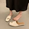 South Korea Dongdaemun Ins Niche Square Head Low Heel Ring Ornament Half Slippers Bag Head Drag Versatile Foreign Style Slippers Outside Wear