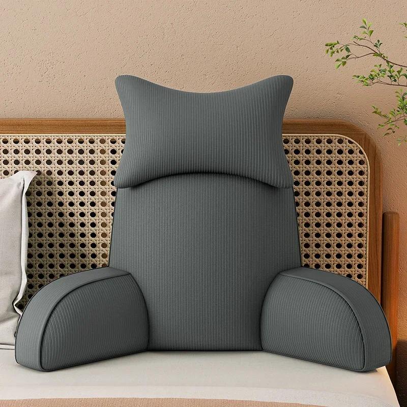 Подушка для чтения для взрослых, подушка для мужа, темно-серая спинка с подлокотниками, ультра-удобный съемный чехол из микроплюша и съемный шейный валик