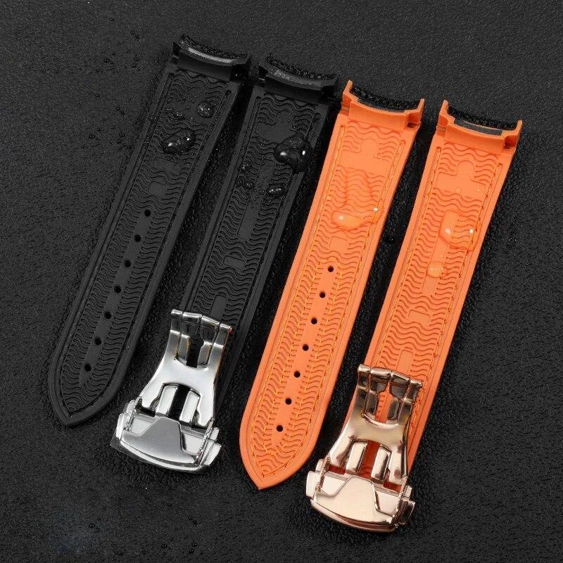 20mm 22mm Rubber Nylon Silicone Watch Band For Omega GMT Planet Ocean Seamaster Diver 300 Curved End Orange Watch Strap
