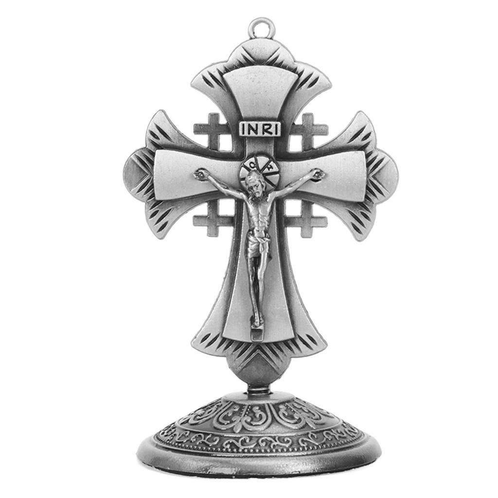 Jesus Statue Ornament Alloy Jesus Christ Cross Statue Figurine Christian Ornaments for Household