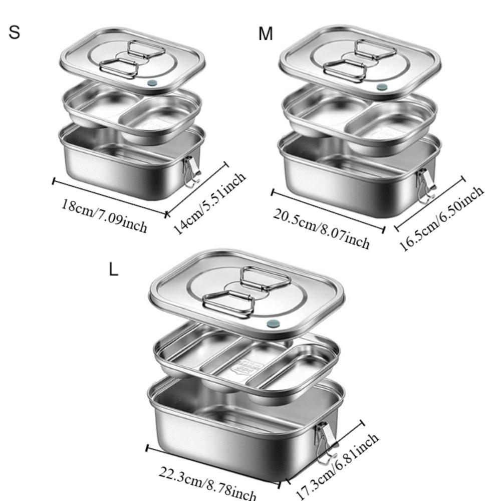 304 Stainless Steel Camping Lunch Box Compartmental Food Storage Box Portable Picnic Box School
