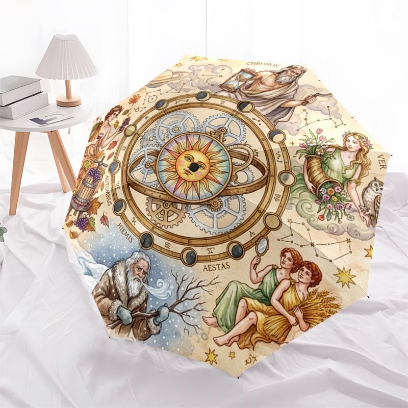 1pc Chronos, Wheel of the Year, Astrology Umbrella with Plastic Handle,Compact & Stylish,Suitable for All Seasons YS331086