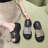 2025 New Summer Platform Slippers Women's Cool Slippers Women's Muffin Sequins Wear Beach Fashion Word Sandals