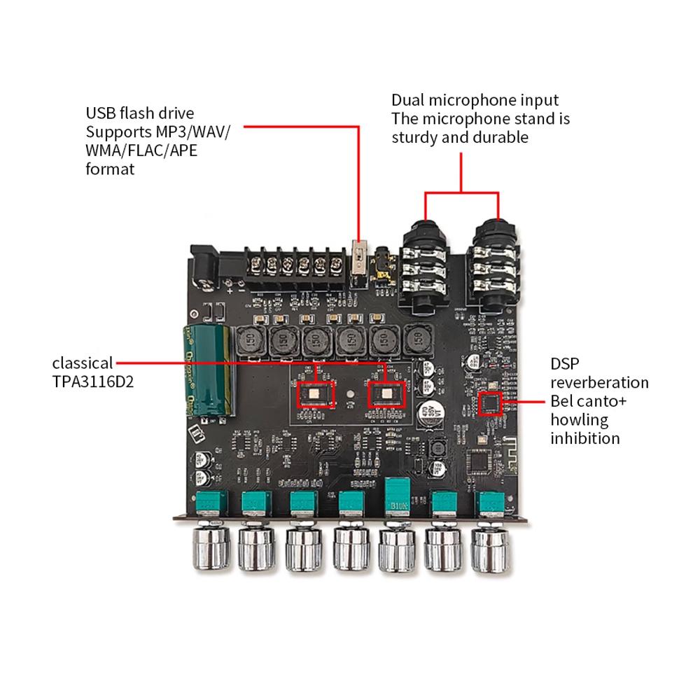 2.1 Channel Digital Amplifier Board Module High and Low Subwoofer Support 5.1 Connection Input U disk USB Sound Card Playback
