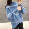 Women Fashion Half Turtleneck Basic Sweater Autumn Loose Casual Cashmere Knitting Pullovers Vintage Print Knitwear