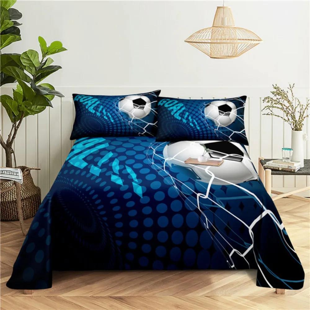 Комплект простыней для футбола Мультяшная цифровая печать Полиэстер Простыня и наволочка 2/3 шт. Постельное белье для мальчиков, подростков, детей