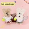 Plaid Skirt Dog Plush Charm with Baseball Bat Keychain Pendant