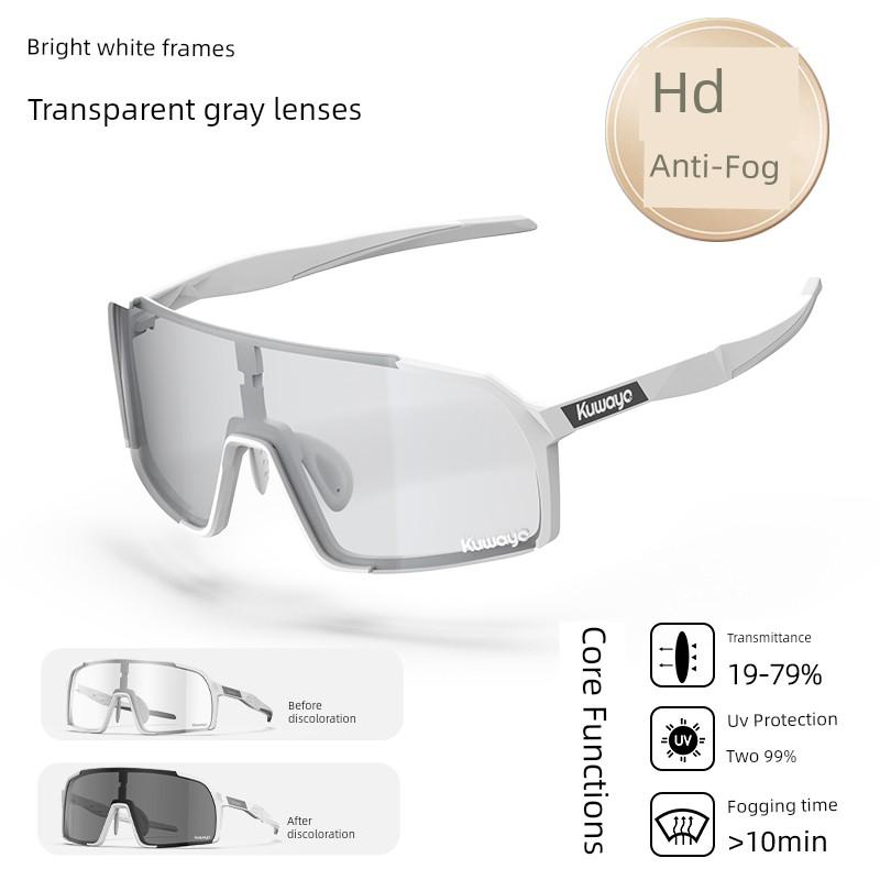 Kuwayo Outdoor Running and Cycling Color-Changing Sports Glasses, Windproof Day and Night Goggles for Nearsightedness