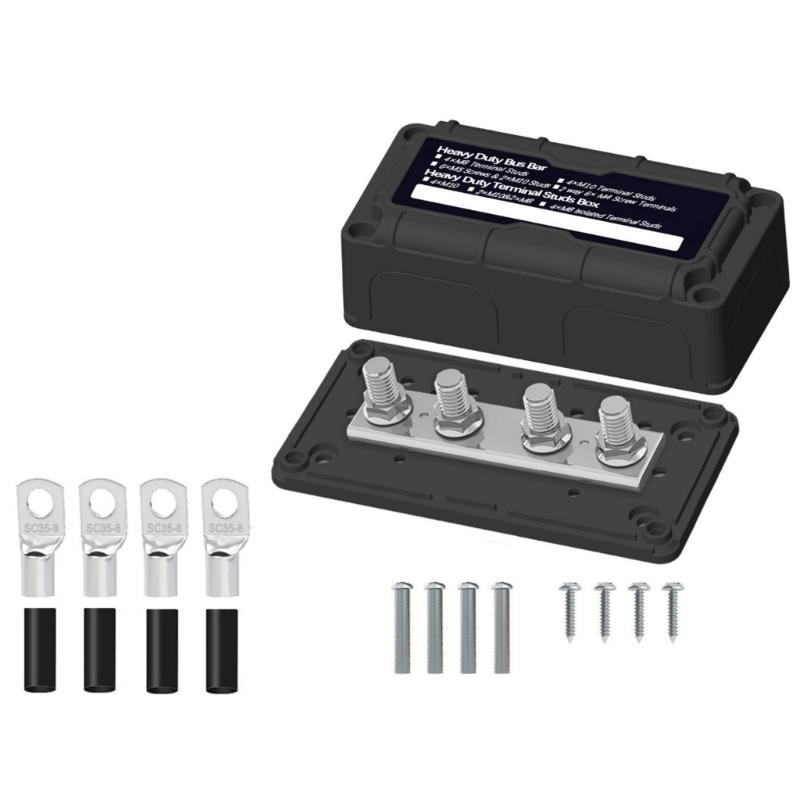 Covered Bus Bar Terminal Block 48V 100A Power Distribution Stud Block for Marine RVs Car Battery Systems
