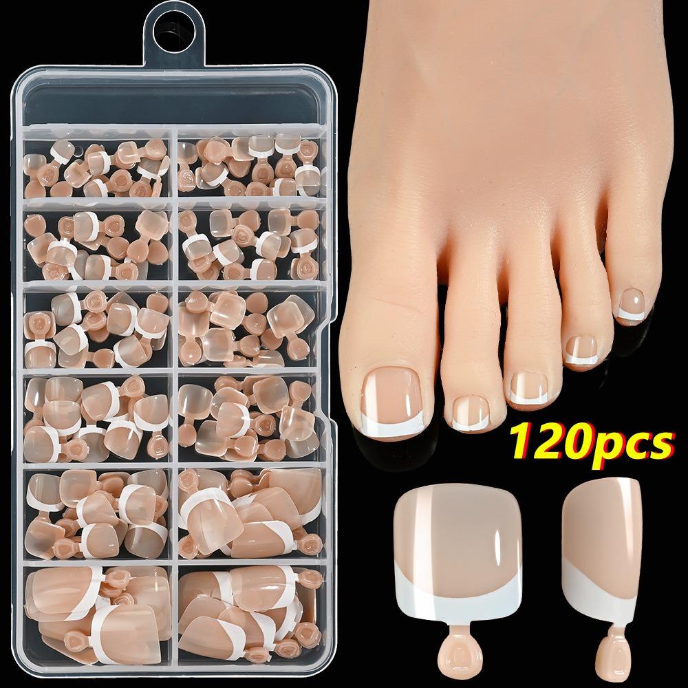 120Pcs Press on Short Tip Toenail Chic French Fake Toe Nails Luxury Tip Nails Set Nails Art