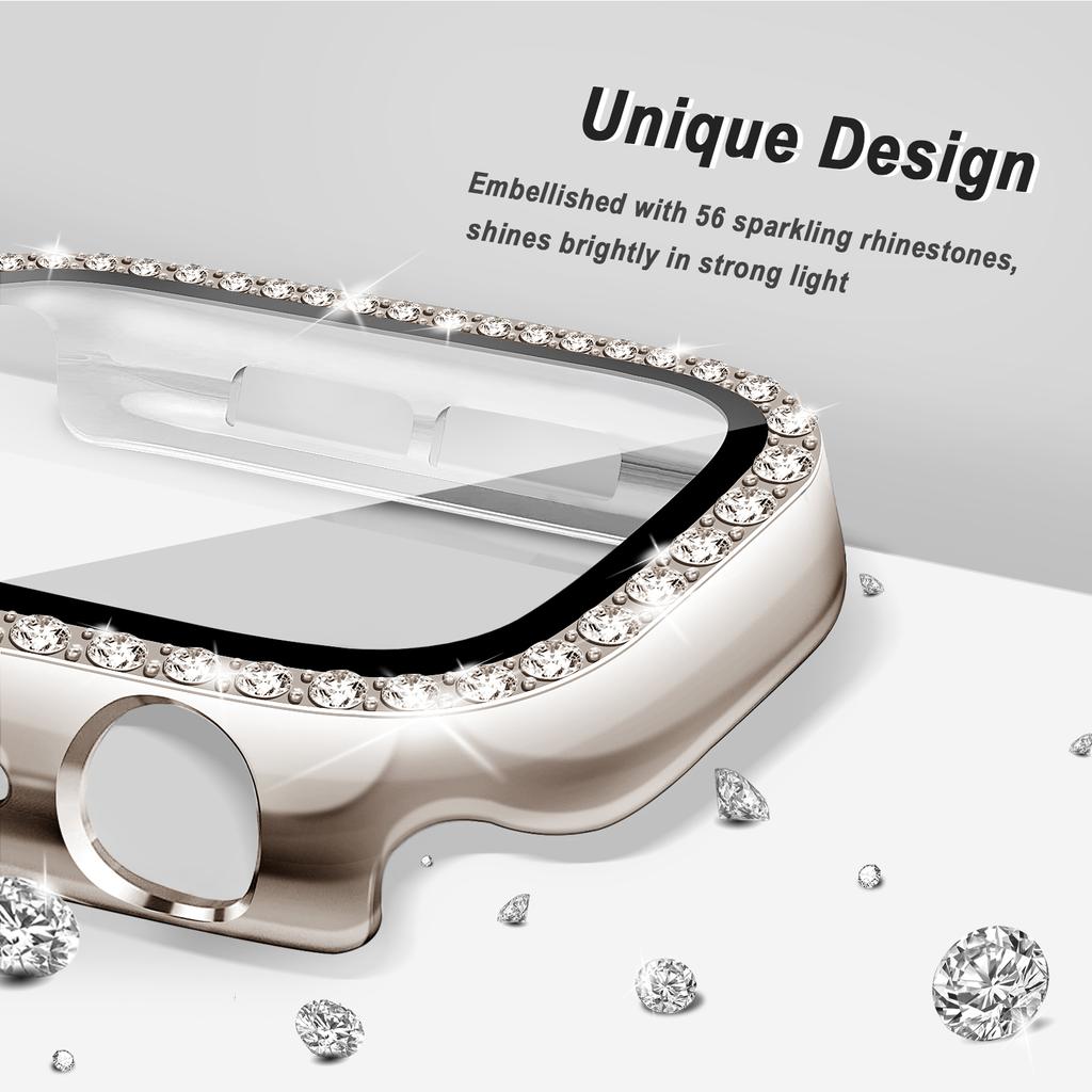 Пластиковый чехол со стеклом и бриллиантами для Apple Watch 10 46 мм 42 мм Аксессуары HD Закаленное защитное стекло Жесткий бампер Чехол для iWatch Series 10
